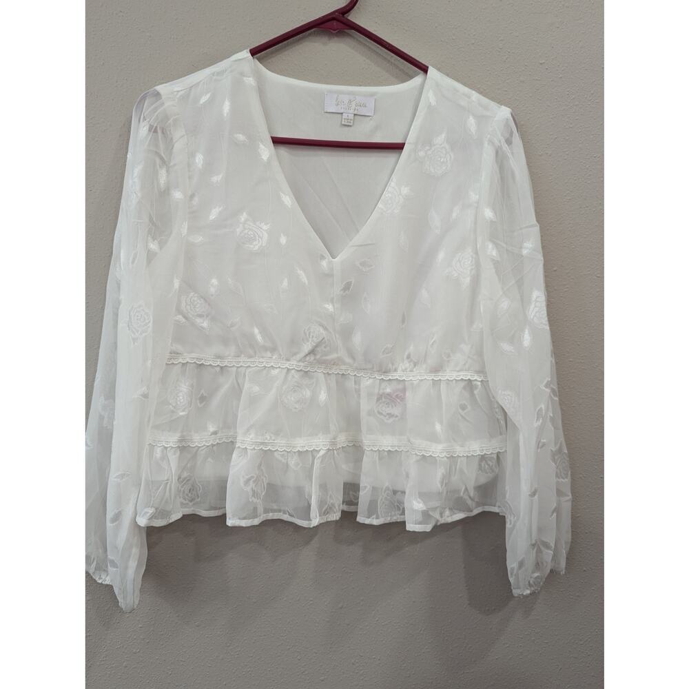 Romantic billowy cream v-neck blouse by Love And Piece Collective size L